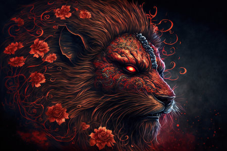 Lunar new year lion, creative digital illustration, holidays, chinese new yearの素材
