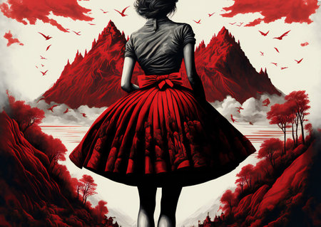 Red skirt, digital illustration artwork, hand drawn & artisticの素材