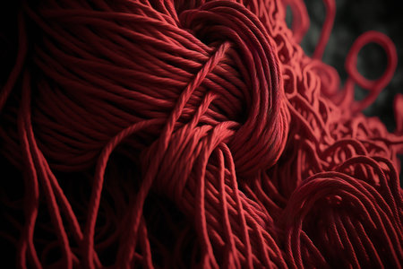 Tangled red yarn, digital illustration artwork, abstract, uniqueの素材