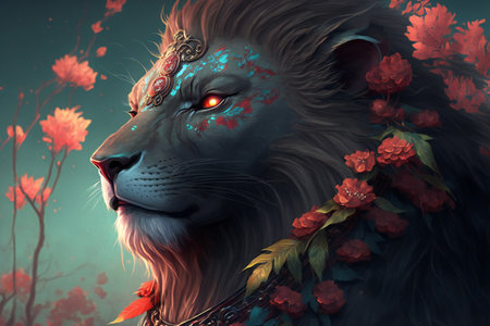 Lunar new year lion, creative digital illustration, holidays, chinese new yearの素材