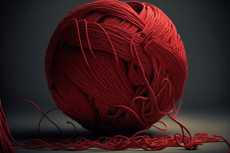 Tangled red yarn, creative digital illustration, abstract, uniqueの素材