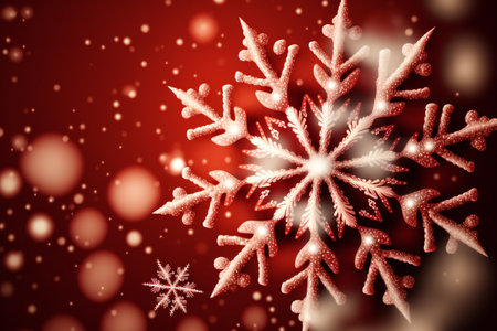 Red bokeh snowflakes, abstract background, holidays, christmasの素材