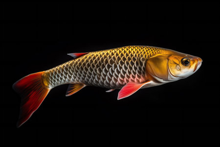 Carp fish isolated on a black background with clipping path. Golden carp, Cyprinus carpio.の素材
