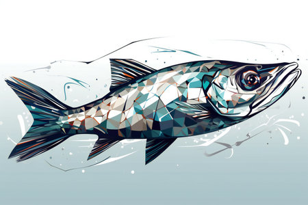 Illustration of a salmon fish in low poly style. Vector illustration.の素材