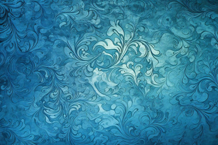 abstract blue background with swirls and floral ornaments.の素材