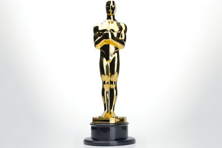 golden statue of a man on a white background, isolated objectの素材