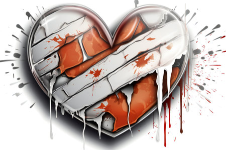 Grunge heart with blood splatters and blots.の素材