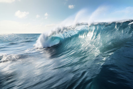 Blue ocean wave and blue sky with white clouds. Long exposure.の素材