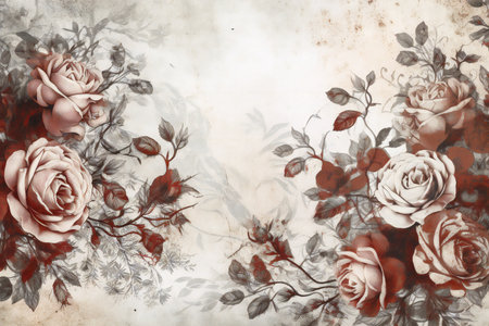 Vintage floral background with roses. Grunge paper texture.の素材