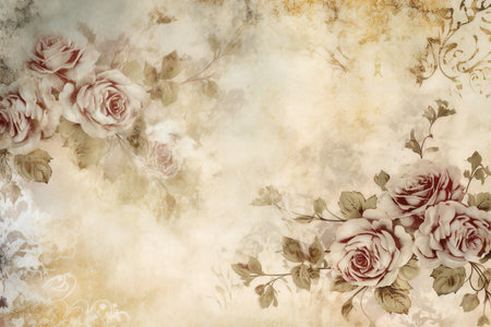 Vintage floral background with roses. Grunge paper texture.の素材