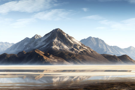 Mountain landscape with lake and blue sky.の素材