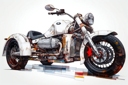 illustration of a modern chopper motorcycle on a white backgroundの素材