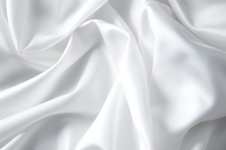 Closeup of rippled white satin fabric cloth texture backgroundの素材