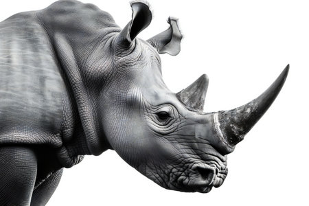 Black rhinoceros isolated on white background, clipping path includedの素材