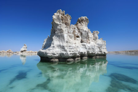 White rock formations on the seashore of the Dead Sea, Israelの素材