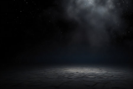 Dark empty room with smoke, fog and lights. Dark background.の素材