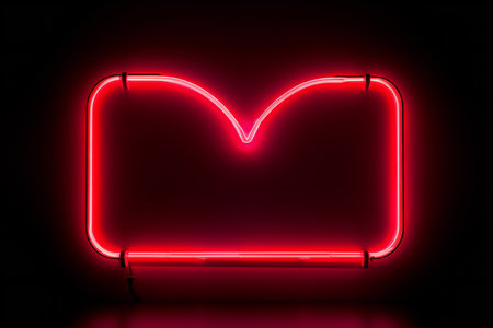 Neon red heart on black background. Neon sign.の素材