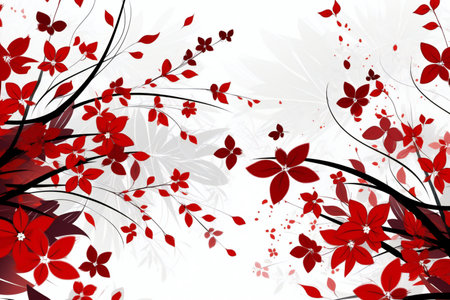 Abstract floral background with red flowers and leaves.の素材