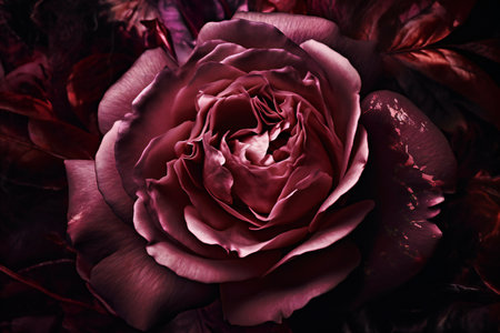 Beautiful pink rose on a dark background. Close-up.の素材