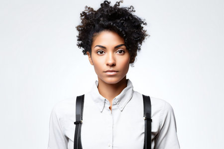 Portrait of a young african american woman with curly hairの素材