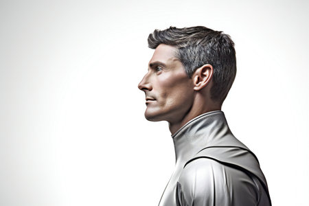 Portrait of a handsome man in a silver costume. Studio shot.の素材