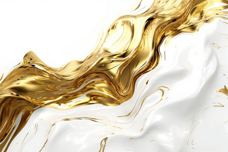 Golden paint splash on white background.の素材