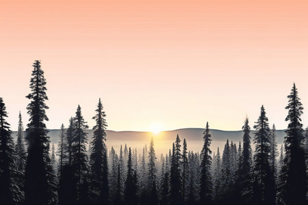Silhouette of coniferous forest at sunset. renderingの素材
