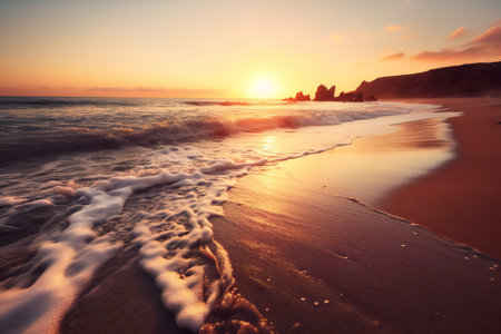 Beautiful sunset on the beach. Colorful summer landscape. Toned.の素材