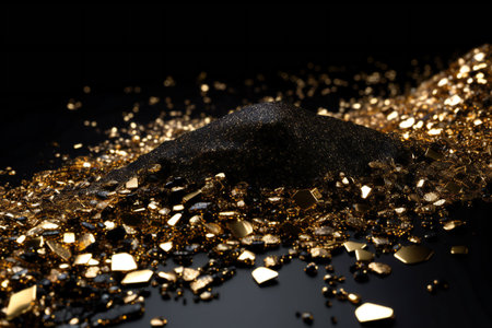 Gold particles on black background.の素材