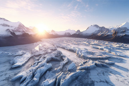Beautiful winter landscape with snow-capped mountains.の素材