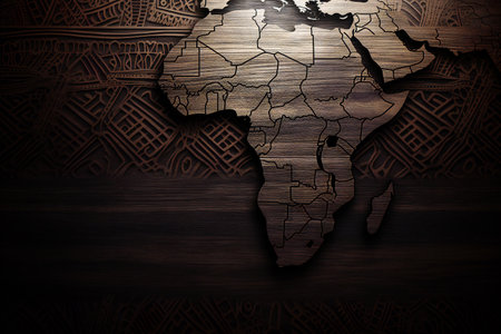 Map of Africa on a wooden background.  illustration. Wooden texture.の素材