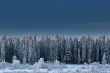 Winter landscape with snow-covered trees and blue sky. Russia.の素材
