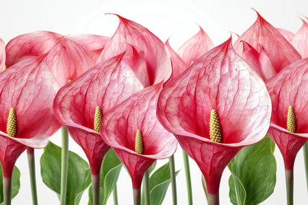 Beautiful pink anthurium flowers on white background. Close-up.の素材