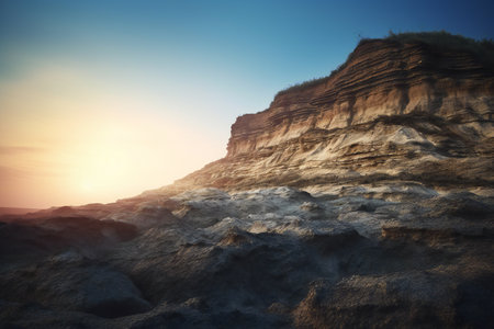 Beautiful sunrise over the sea with sand dunes and rocks.の素材