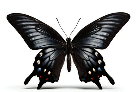 Black butterfly isolated on white background with clipping path. illustration.の素材
