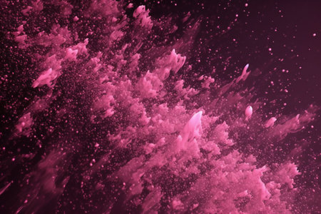 Abstract pink paint splashes on black background. Fantasy fractal texture. Digital art.の素材