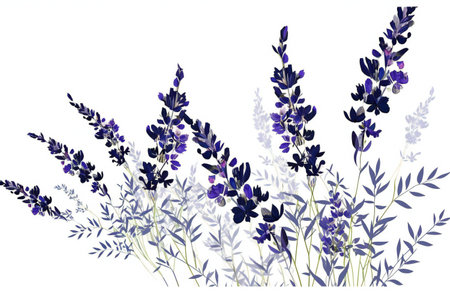 Lavender flowers and leaves isolated on white background. Watercolor illustration.の素材