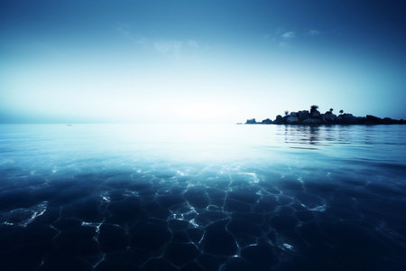 Beautiful seascape with blue sky and sea. Toned.の素材