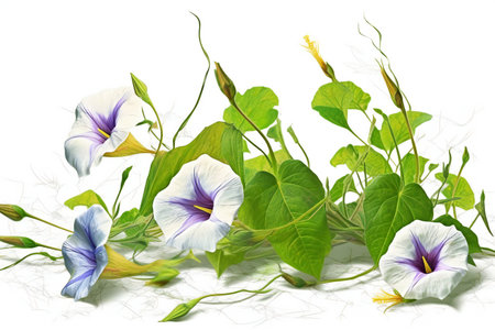 Ipomoea pes-caprae flowers on white backgroundの素材
