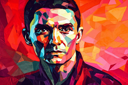 Portrait of a man with a multicolored background. Digital illustration.の素材