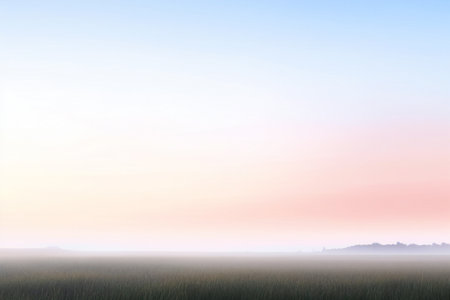 Landscape of foggy meadow at sunrise.の素材