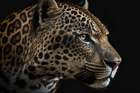 Leopard portrait on a black background. Studio shot. Close-up.の素材