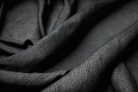 Texture, background, pattern. Black silk fabric. It has a smooth matte finish. Use this luxurious fabric for anything - from design to your projects.の素材
