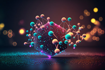cube with connected lines and dots. Network conceptの素材