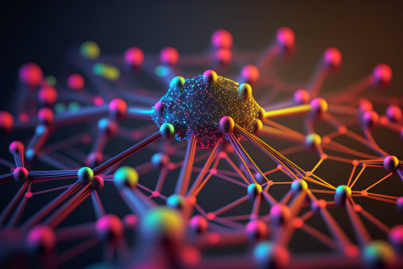 illustration of molecule structure with connected lines and dots. Science, medical, technology background.の素材