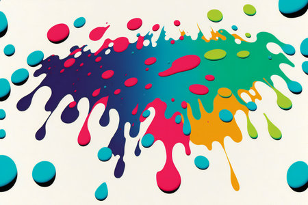 Colorful splashes of paint on a white background.の素材