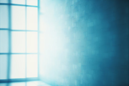 Abstract blue interior with window and sunlight. Mock up,の素材