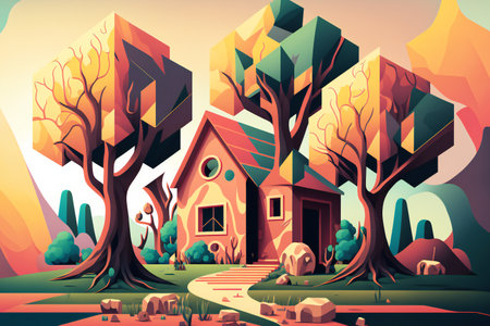 House in the forest. illustration in cartoon style. House in the woods.の素材