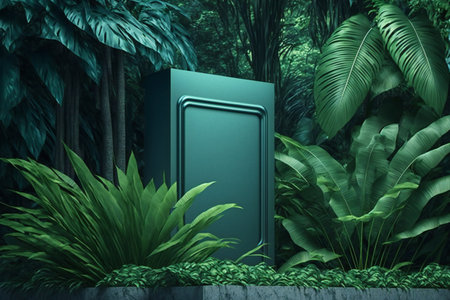 a green book in the jungle with tropical plantsの素材