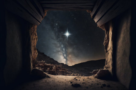 Starry sky above abandoned mine in the desert.の素材